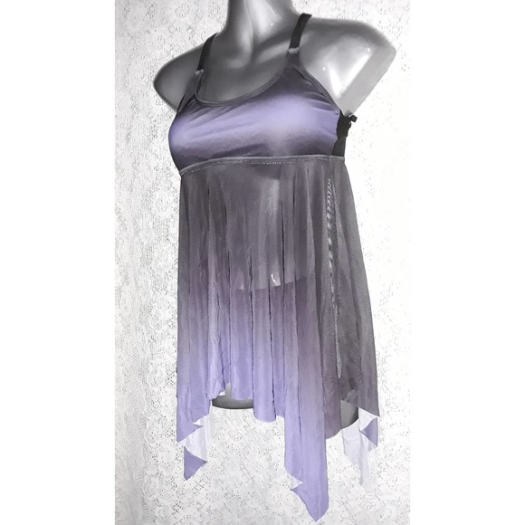 NIP Sz S Sheer Mesh Tankini 2 Piece Casoda Purple Ombre Swim Suit - Picture 6 of 6